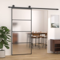 Produktbild för Skjutdörr frostat ESG-glas och aluminium 90x205 cm svart