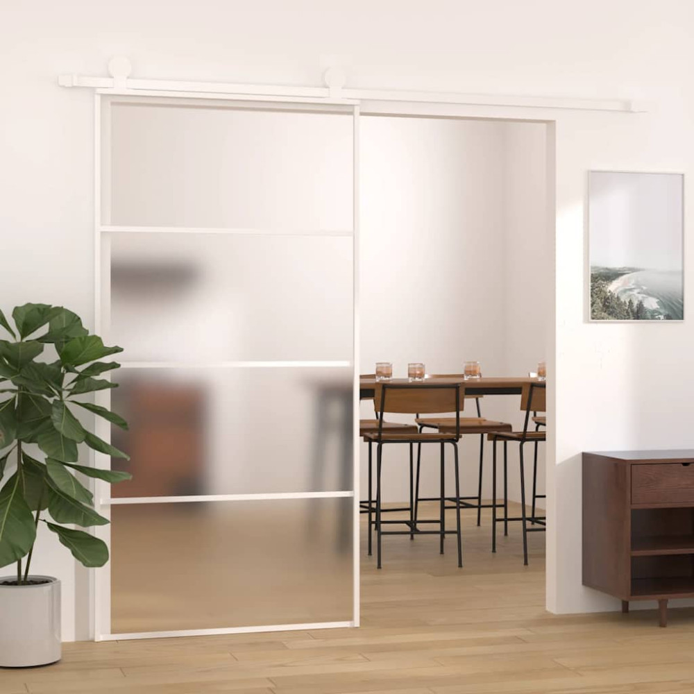 Produktbild för Skjutdörr frostat ESG-glas och aluminium 102,5x205 cm vit