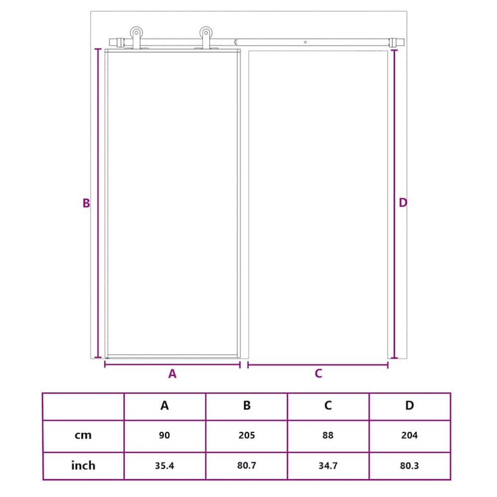 Produktbild för Skjutdörr ESG-glas och aluminium 90x205 cm vit