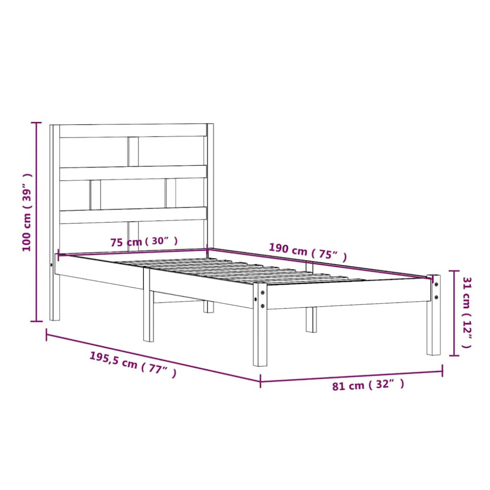 Produktbild för Sängram massivt trä 75x190 cm