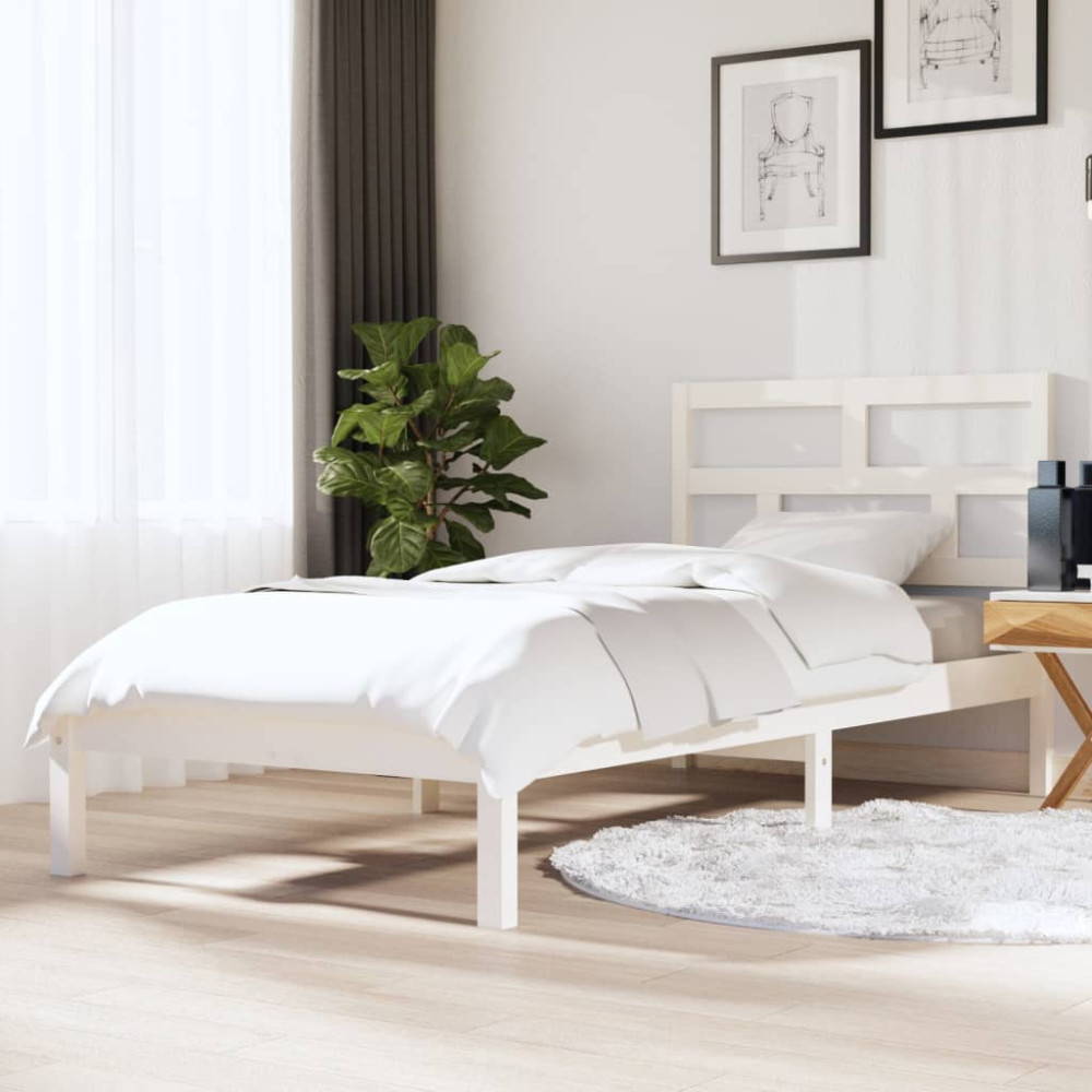 Produktbild för Sängram massiv furu 90x190 cm vit