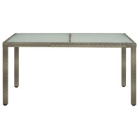 Produktbild för Trädgårdsbord 150x90x75 cm härdat glas och konstrotting grå