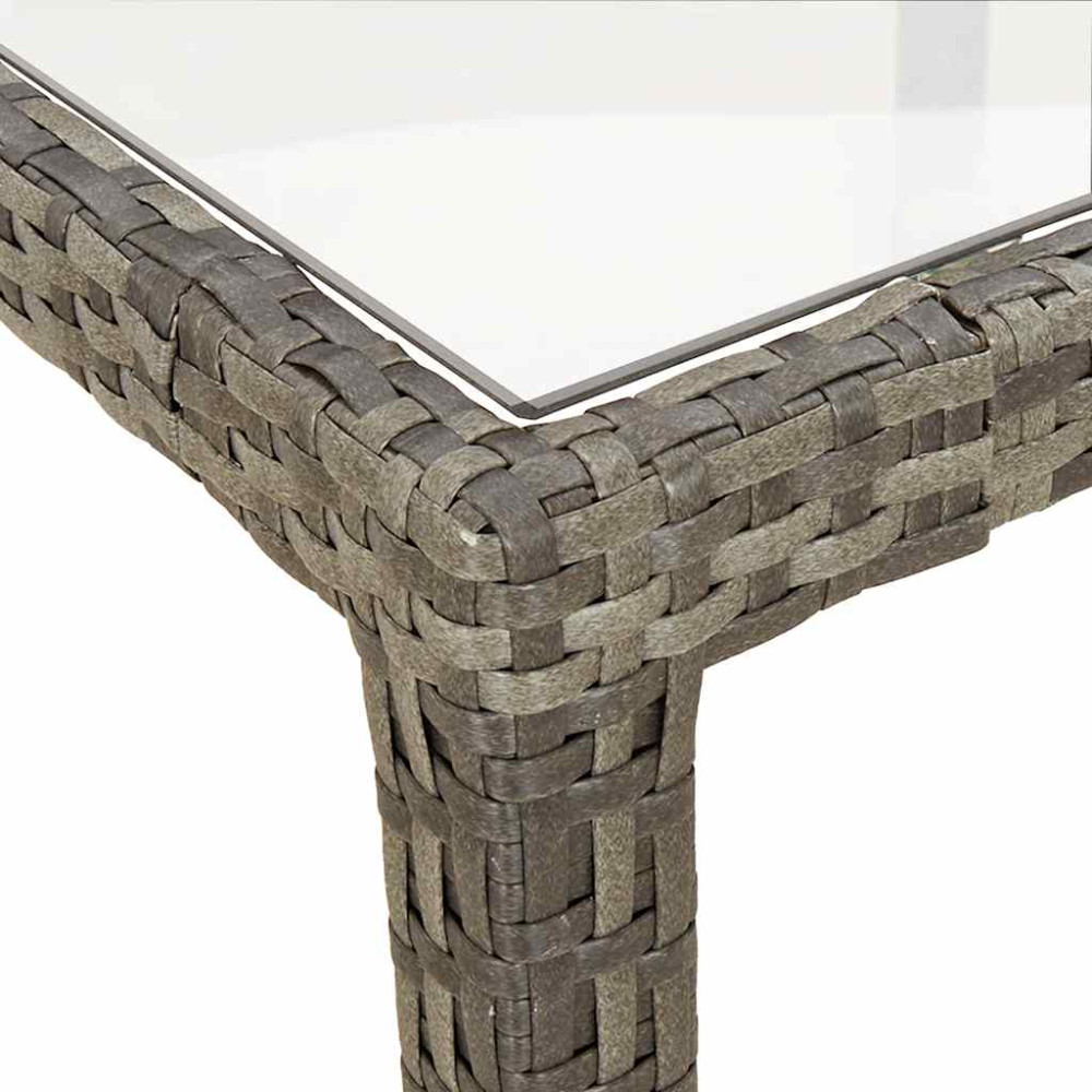 Produktbild för Trädgårdsbord 150x90x75 cm härdat glas och konstrotting grå