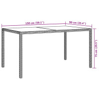 Produktbild för Trädgårdsbord 150x90x75 cm härdat glas och konstrotting grå