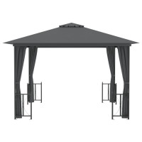 Produktbild för Paviljong med draperier och dubbelt tak 3x3 m antracit