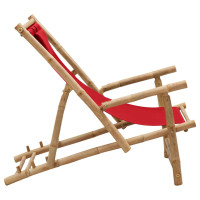Produktbild för Solstol bambu och kanvas röd