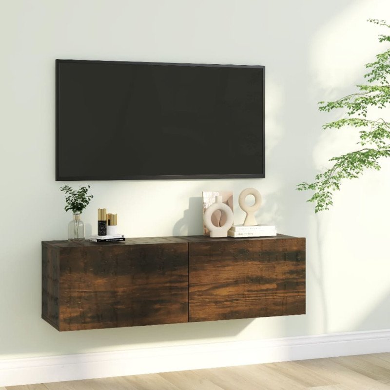 Produktbild för Tv-bänk för vägg rökfärgad ek 100x30x30 cm konstruerat trä