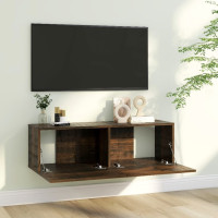 Miniatyr av produktbild för Tv-bänk för vägg rökfärgad ek 100x30x30 cm konstruerat trä