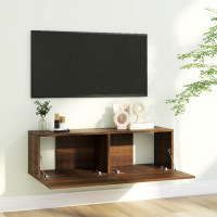Miniatyr av produktbild för Tv-bänk för vägg brun ek 100x30x30 cm konstruerat trä