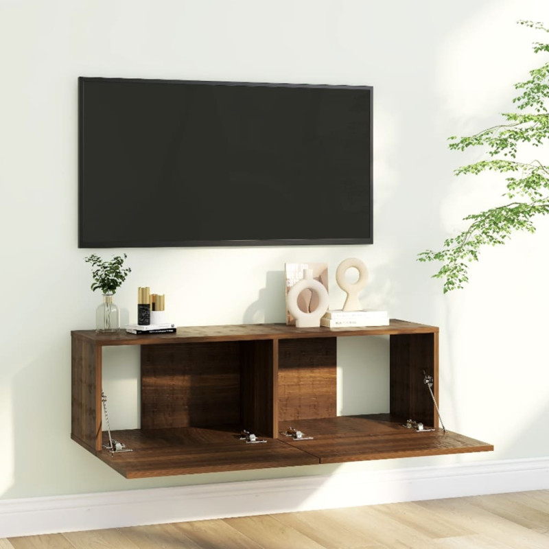 Produktbild för Tv-bänk för vägg brun ek 100x30x30 cm konstruerat trä