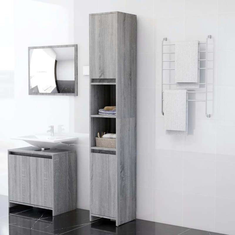 Produktbild för Badrumsskåp grå sonoma 30x30x183,5 cm konstruerat trä