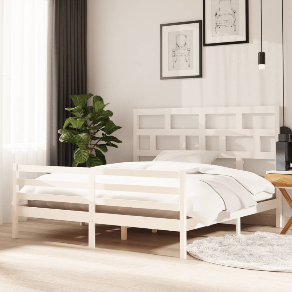 Produktbild för Sängram vit massivt trä 180x200 cm