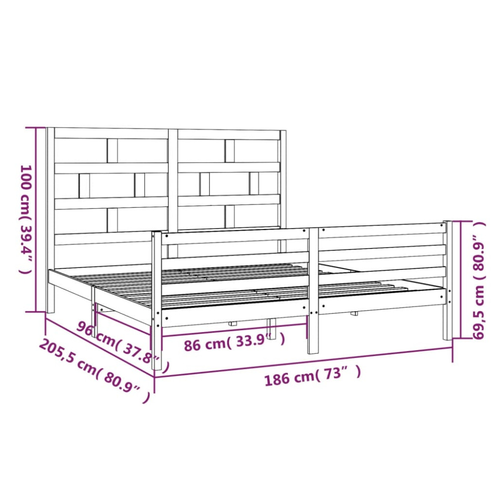 Produktbild för Sängram vit massivt trä 180x200 cm