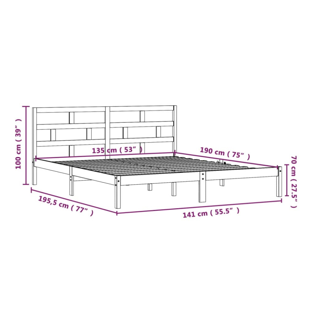 Produktbild för Sängram massiv furu 135x190 cm