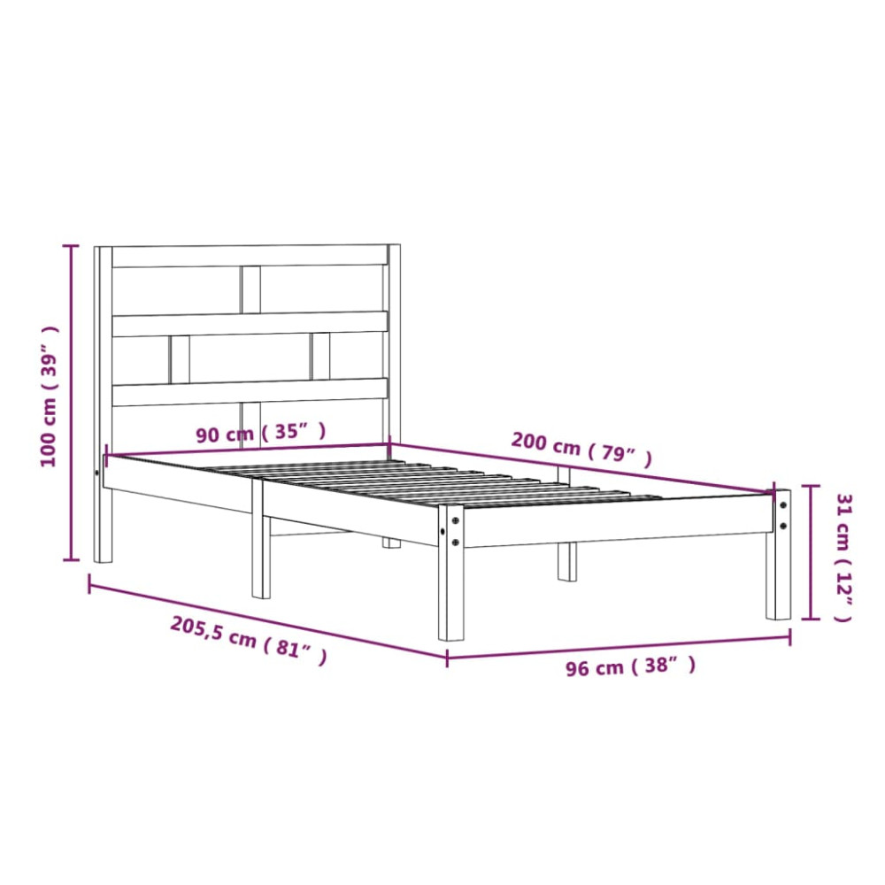 Produktbild för Sängram massiv furu 90x200 cm