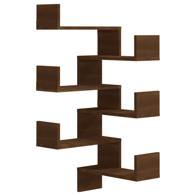 Produktbild för Vägghörnhylla 2 st brun ek 40x40x50 cm konstruerat trä