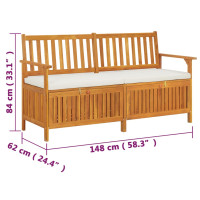 Produktbild för Förvaringsbänk med dyna 148 cm massivt akaciaträ