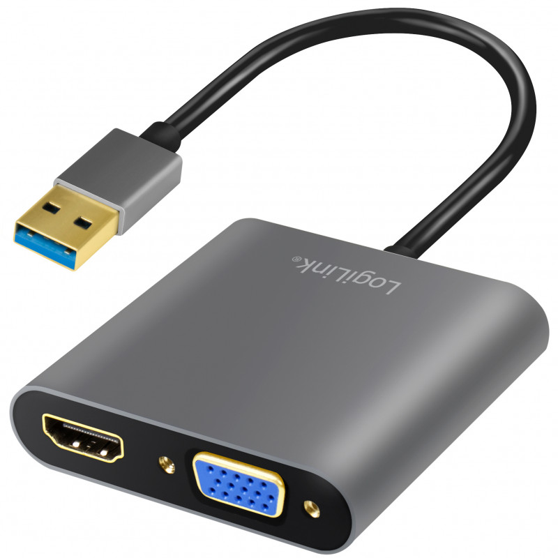 Produktbild för USB-A 3.0 -> HDMI-Hona + VGA-Hona Adapter