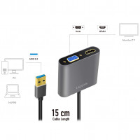 Miniatyr av produktbild för USB-A 3.0 -> HDMI-Hona + VGA-Hona Adapter