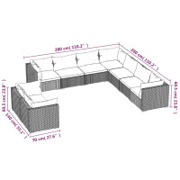 Produktbild för Loungegrupp för trädgården med dynor 9 delar grå konstrotting