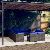 Produktbild för Loungegrupp för trädgården m. dynor 12 delar grå konstrotting