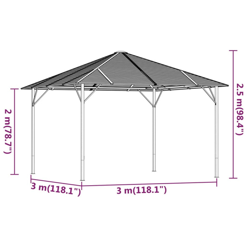 Produktbild för Paviljong med tak 3x3 m antracit