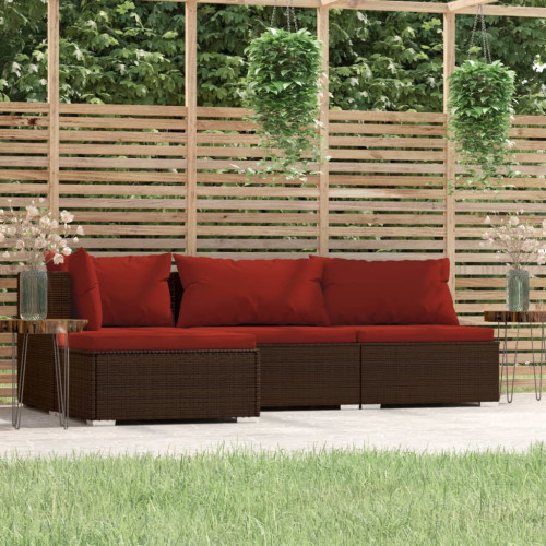 vidaXL Loungegrupp för trädgården med dynor 4 delar konstrottning brun