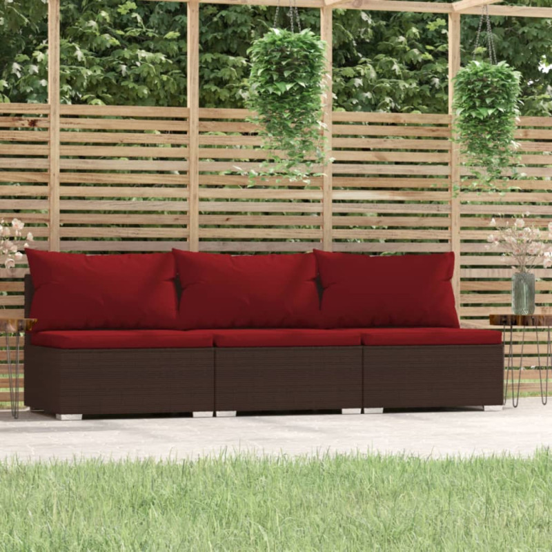 Produktbild för Soffa 3-sits med dynor konstrotting brun