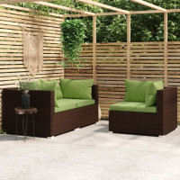 Produktbild för Loungegrupp för trädgården med dynor 3 delar konstrottning brun