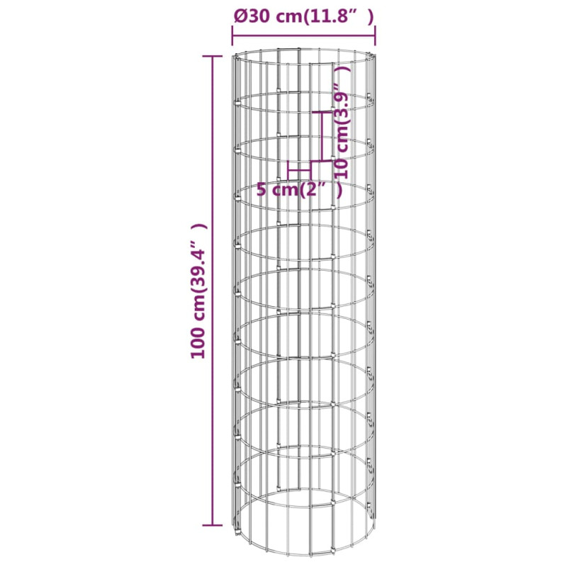 Produktbild för Planteringsgabion upphöjd rund galvaniserat stål Ø30x100 cm