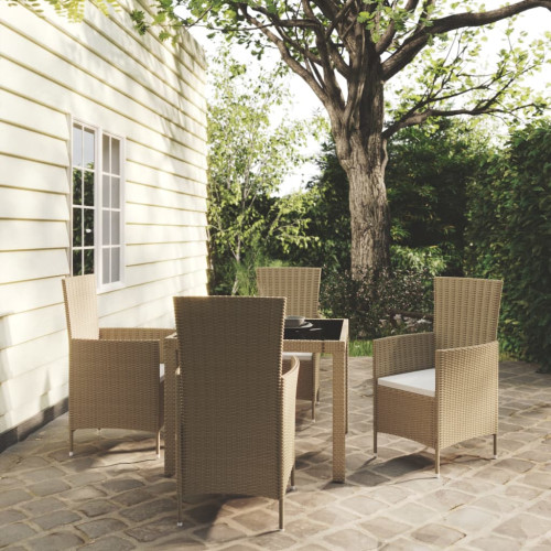 vidaXL Matgrupp för trädgården med dynor 5 delar konstrotting beige - Utemöbelgrupper