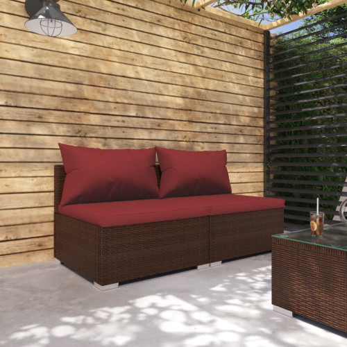 vidaXL Loungegrupp för trädgården med dynor 2 delar konstrotting brun