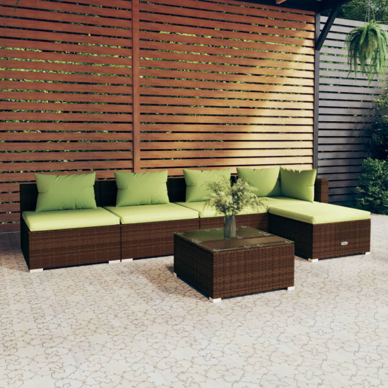 Produktbild för Loungegrupp för trädgården med dynor 6 delar konstrotting brun