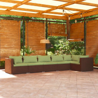 Produktbild för Loungegrupp för trädgården med dynor 6 delar konstrotting brun