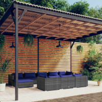 Produktbild för Loungegrupp för trädgården med dynor 10 delar grå konstrotting