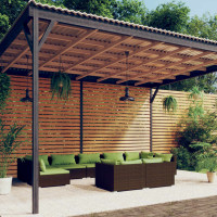 Produktbild för Loungegrupp för trädgården med dynor 9 delar konstrotting brun