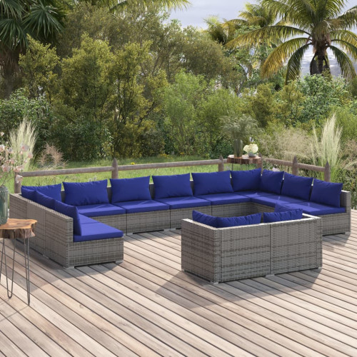 vidaXL Loungegrupp för trädgården med dynor 12delar konstrotting grå
