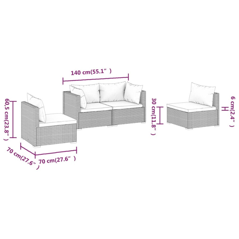 Produktbild för Loungegrupp med dynor 4 delar konstrotting grå