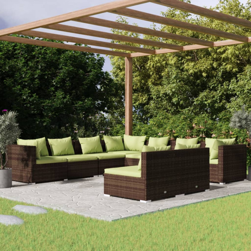Produktbild för Loungegrupp för trädgården med dynor 9 delar konstrotting brun