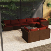 Produktbild för Loungegrupp för trädgården med dynor 9 delar brun konstrotting