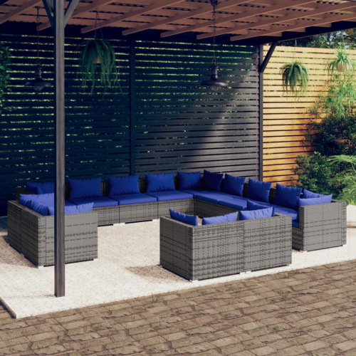 vidaXL Loungegrupp för trädgården med dynor 13delar konstrotting grå