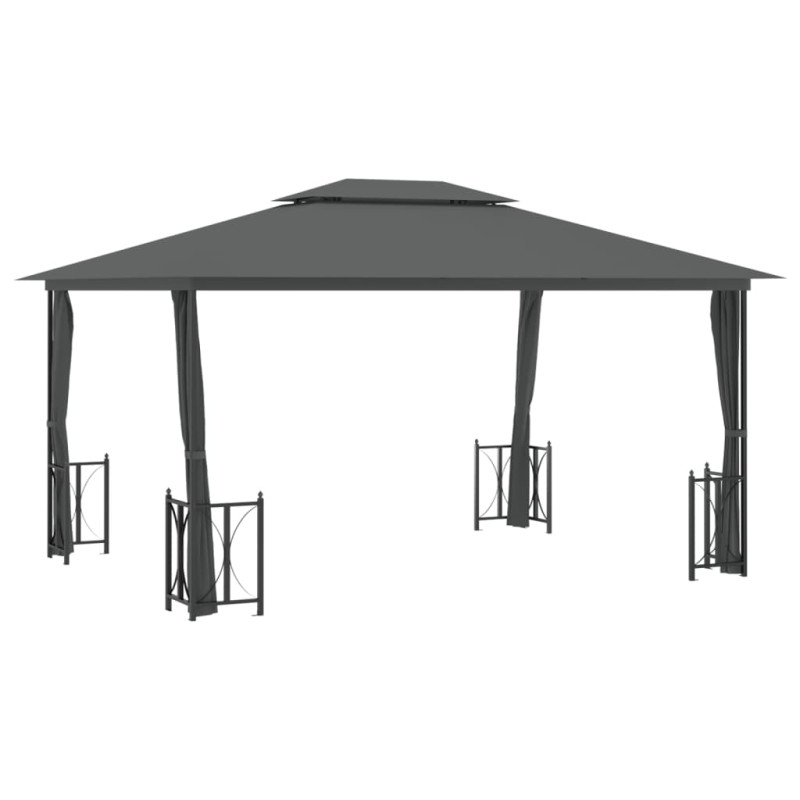 Produktbild för Paviljong med draperier och dubbelt tak 3x4 m antracit