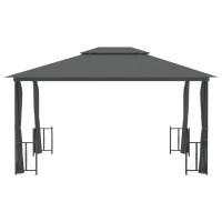 Miniatyr av produktbild för Paviljong med draperier och dubbelt tak 3x4 m antracit