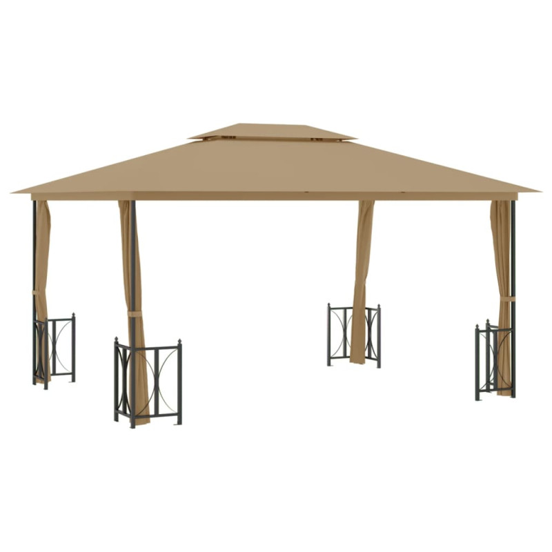 Produktbild för Paviljong med draperier och dubbelt tak 3x4 m taupe