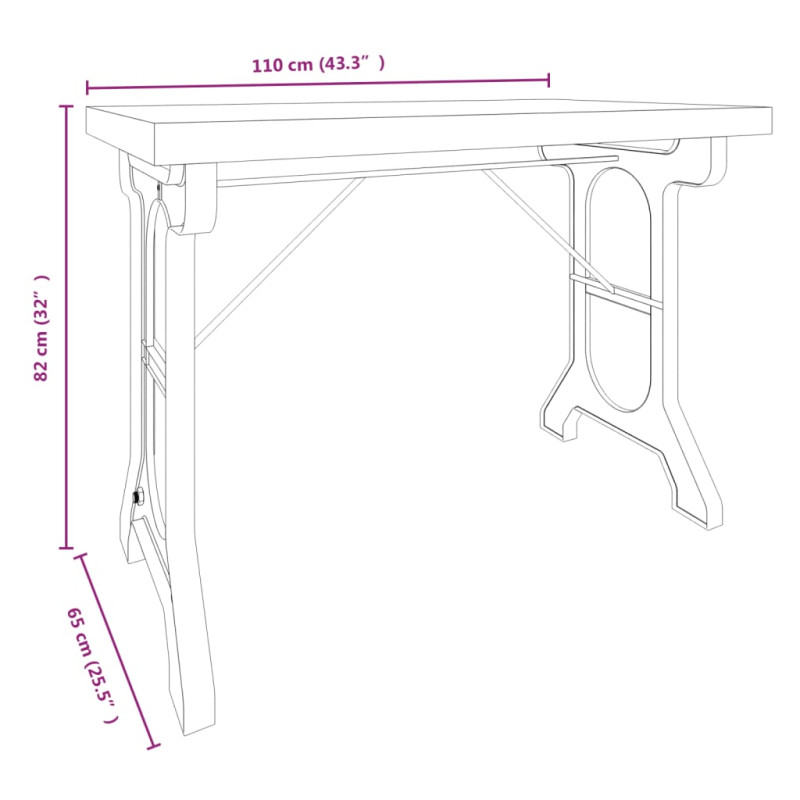 Produktbild för Matbord 110x65x82 cm massivt granträ och järn