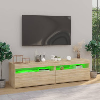 Produktbild för Tv-bänkar med LED-belysning 2 st sonoma-ek 75x35x40 cm