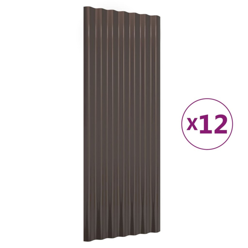 Produktbild för Takplåt 12 st pulverlackerat stål brun 100x36 cm
