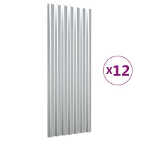 Produktbild för Takplåt 12 st pulverlackerat stål silver 100x36 cm