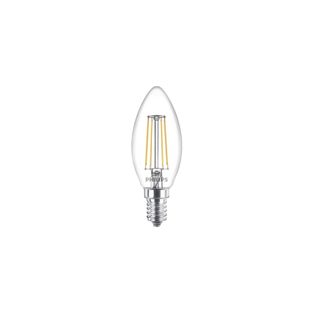 Produktbild för Philips - LED-glödlampa med filament - form: B35 - klar finish - E14 - 4.3 W - varmt vitt ljus - 2700 K (paket om 3)