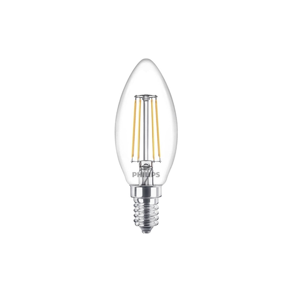 Produktbild för Philips - LED-glödlampa med filament - form: B35 - klar finish - E14 - 4.3 W - varmt vitt ljus - 2700 K (paket om 3)